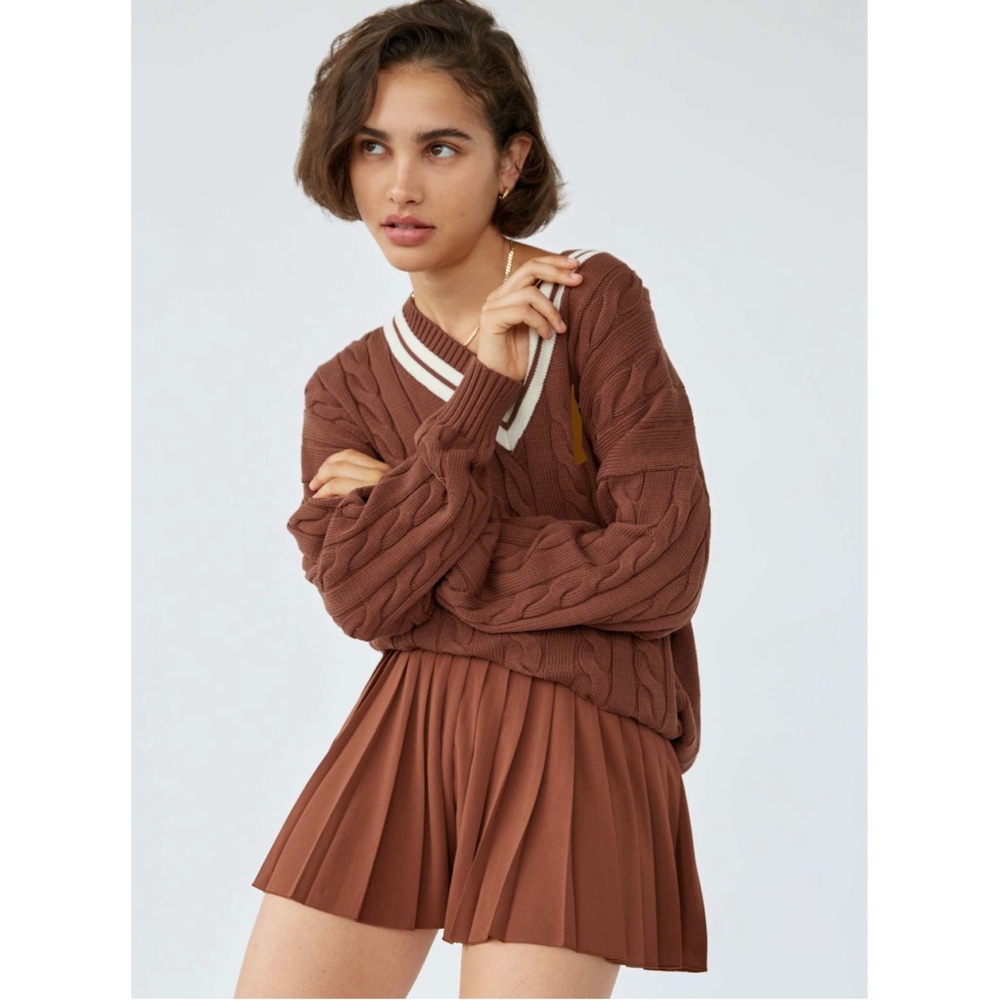 CRZ YOGA Chocolate A-Line Pleated Skirt/Skort